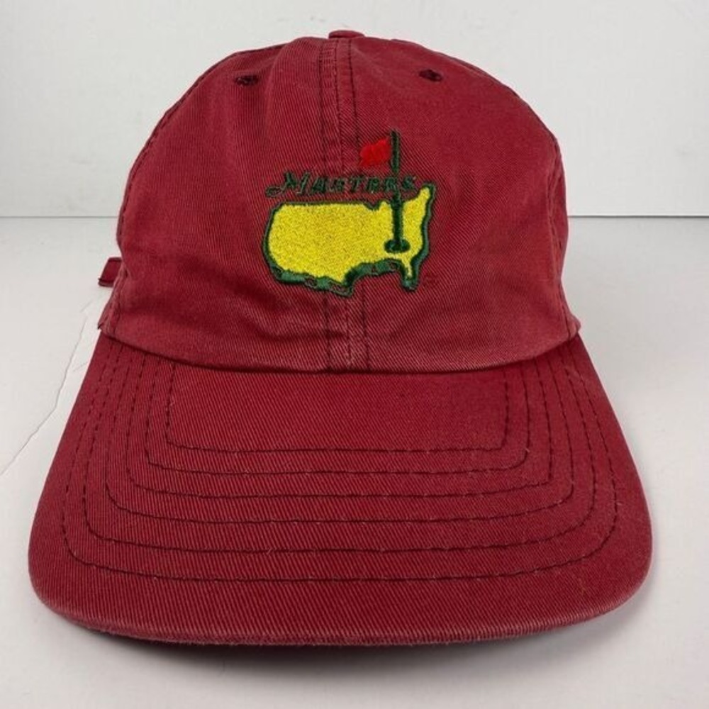 Vintage 90s Washed Out Red Masters Golf Tournament Strapback Hat Made In USA